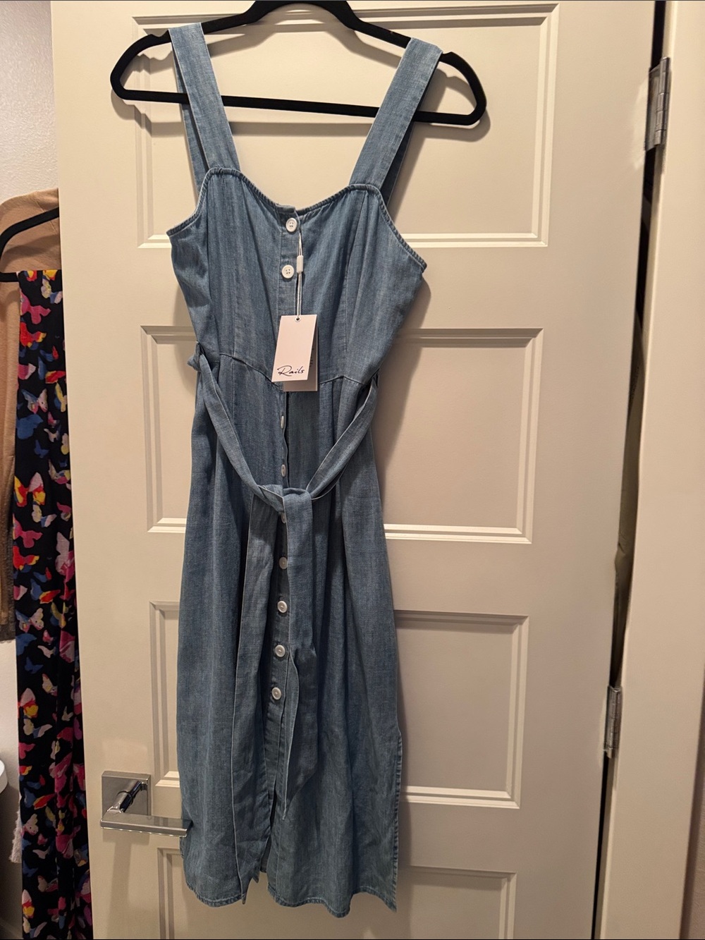 Rails Light Denim Midi Dress in Light Blue with Tie